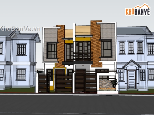 biệt thự 2 tầng,su biệt thự,sketchup biệt thự