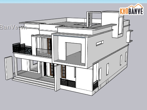 biệt thự 2 tầng,su biệt thự,sketchup biệt thự