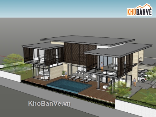 biệt thự 2 tầng,su biệt thự,sketchup biệt thự 2 tầng