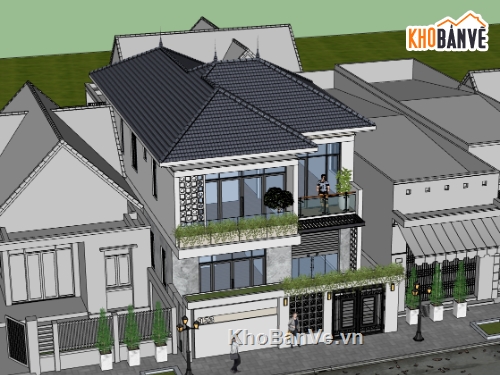 biệt thự 2 tầng,su biệt thự,sketchup biệt thự