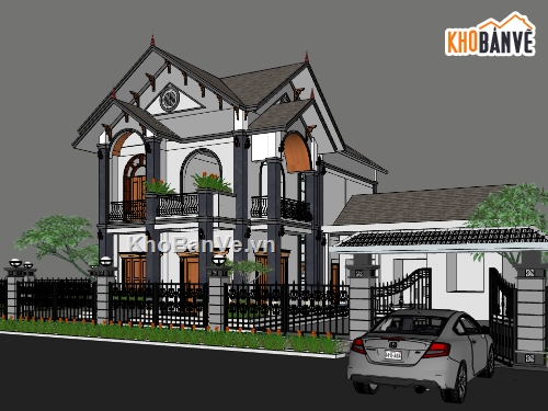 biệt thự 2 tầng,su biệt thự,sketchup biệt thự