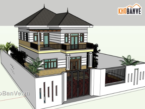 su biệt thự,sketchup biệt thự,su biệt thự 2 tầng