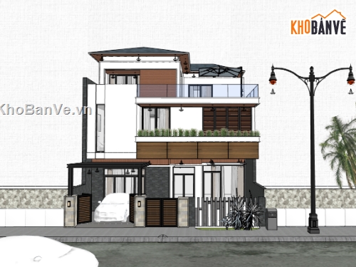 biệt thự 3 tầng,su biệt thự,sketchup biệt thự