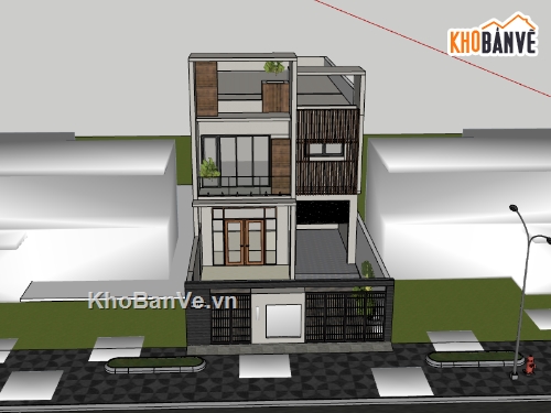 su nhà phố,sketchup nhà phố,nhà phố 3 tầng