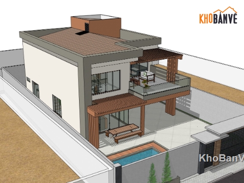 su biệt thự,sketchup biệt thự,su biệt thự 2 tầng