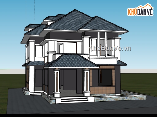 biệt thự 2 tầng,su biệt thự,sketchup biệt thự