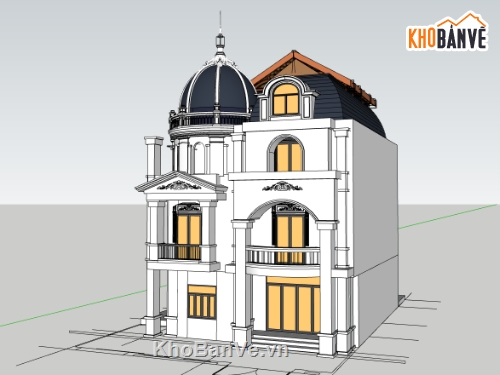 biệt thự 3 tầng,su biệt thự,sketchup biệt thự