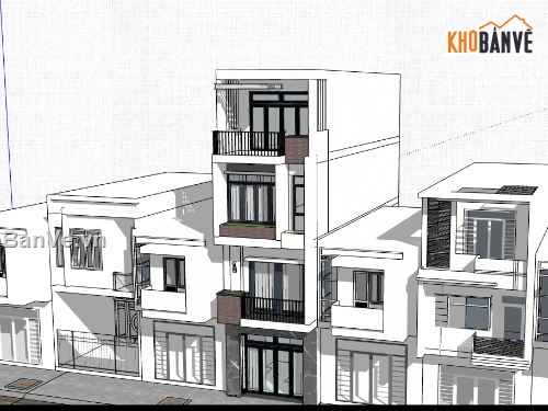 nhà 4 tầng,su nhà phố 4 tầng,sketchup nhà phố