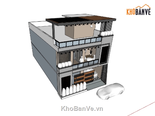 nhà phố 2 tầng,sketchup nhà phố 2 tầng,su nhà phố 2 tầng