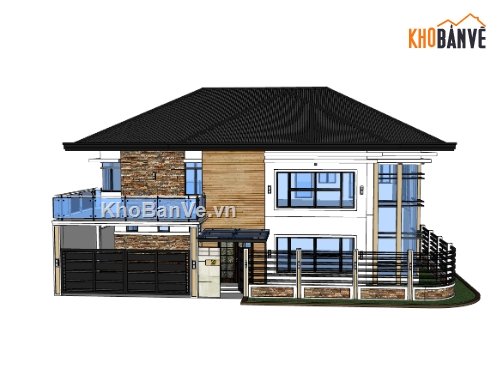 biệt thự 2 tầng,su biệt thự,sketchup biệt thự