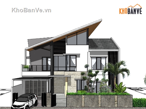 biệt thự 2 tầng,biệt thự 2 tầng sketchup,sketchup biệt thự