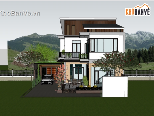 biệt thự 2 tầng,su biệt thự,sketchup biệt thự