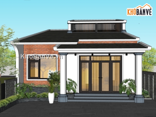 biệt thự 1 tầng,biệt thự sketchup,sketchup biệt thự