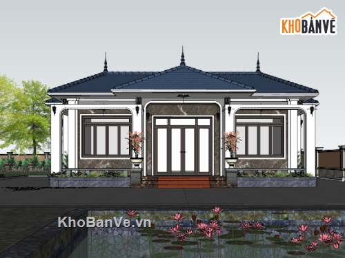 biệt thự đẹp,biệt thự 1 tầng,biệt thự sketchup,sketchup biệt thự 1 tầng,sketchup biệt thự