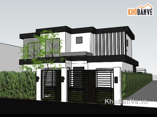 biệt thự 2 tầng,su biệt thự,sketchup biệt thự