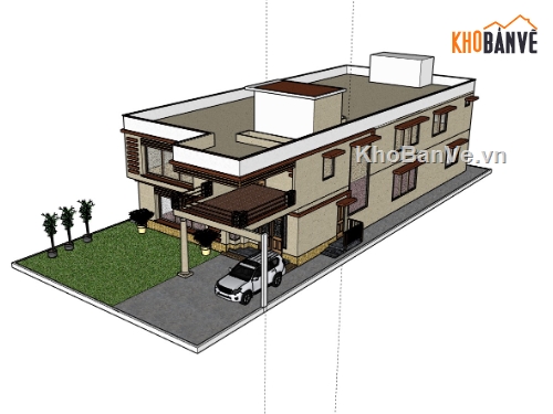 biệt thự 2 tầng,su biệt thự,sketchup biệt thự