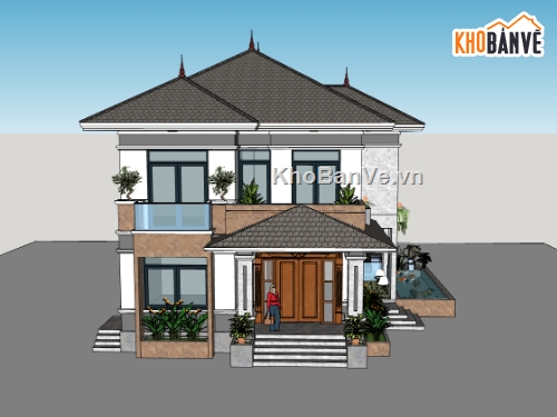 biệt thự 2 tầng,su biệt thự,sketchup biệt thự 2 tầng