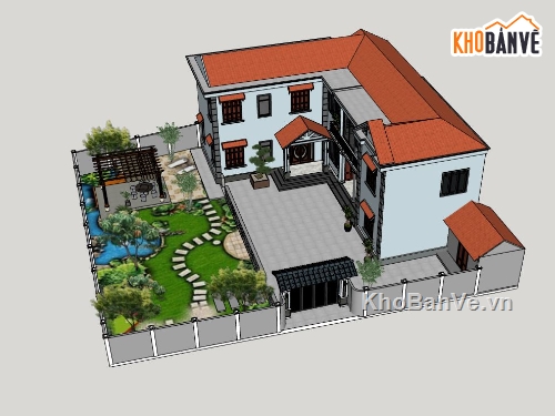 biệt thự 2 tầng,model su biệt thự 2 tầng,thiết kế biệt thự 2 tầng,file sketchup biệt thự 2 tầng