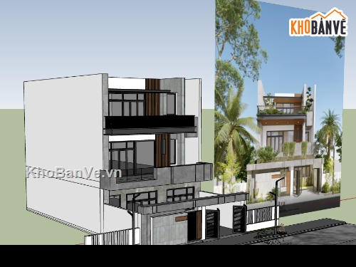 biệt thự 3 tầng,su biệt thự,sketchup biệt thự