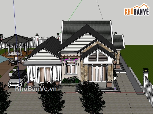 Biệt thự 1 tầng,model su biệt thự 1 tầng,sketchup biệt thự 1 tầng