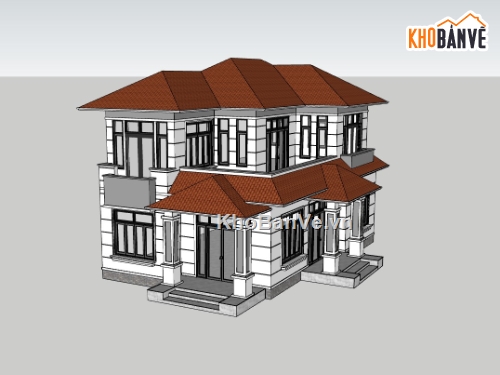 biệt thự 2 tầng,su biệt thự,sketchup biệt thự