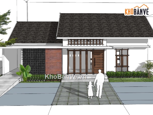 nhà 1 tầng dựng sketchup,file sketchup dựng nhà 1 tầng,file 3d su nhà cấp 4,sketchup dựng nhà cấp 4