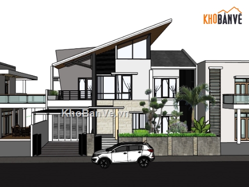 biệt thự hiện đại,biệt thự 2 tầng,su biệt thự,sketchup biệt thự