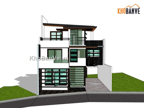 biệt thự 3 tầng,su biệt thự,sketchup biệt thự