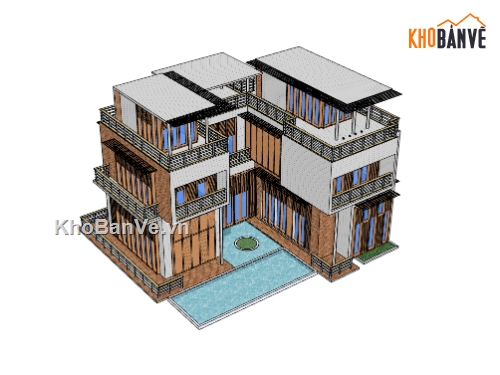 biệt thự 3 tầng,su biệt thự,sketchup biệt thự