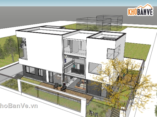 biệt thự 3 tầng,su biệt thự,sketchup biệt thự