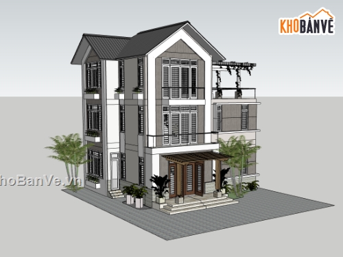 biệt thự 3 tầng,su biệt thự,sketchup biệt thự