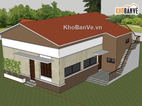 thiết kế nhà cấp 4,nhà cấp 4 sketchup,nhà 1 tầng đẹp,kiến trúc nhà cấp 4