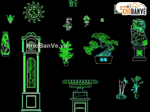 Mẫu Thư Viện Autocad Đồ Cổ Cây Cảnh Bình Chậu Linh Vật ,... Là Vật Dụng Phụ  Trợ Công Trình Tâm Linh