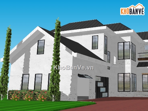 sketchup biệt thự 2 tầng,thiết kế biệt thự 2 tầng,file sketchup biệt thự 2 tầng,biệt thự mái thái file su