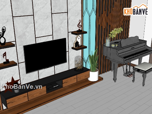 phòng khách hiện đại,sketchup nội thất phòng khách,thiết kế nội thất phòng khách su