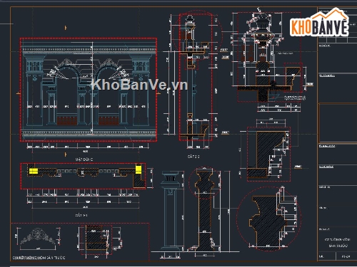 chi tiết tường cho biệt thự cổ điển,cad thiết kế tường cổ điển,file cad thiết kế tường vòm