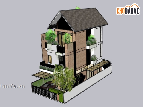 mẫu biệt thự sketchup,file su biệt thự 3 tầng,phối cảnh biệt thự 3 tầng,kiến trúc biệt thự 3 tầng