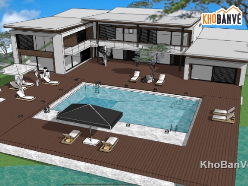 biệt thự 2 tầng,biệt thự sketchup,mẫu biệt thự 2 tầng,mẫu biệt thự sketchup,model su biệt thự 2 tầng