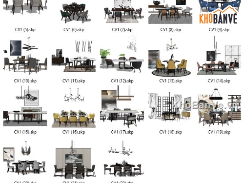 sketchup bàn ghế,mẫu bàn ghế,file su bàn ăn hiện đại
