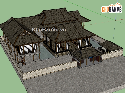 sketchup biệt thự,sketchup biệt thự 1 tầng,Model sketchup biệt thự,file su biệt thự 1 tầng