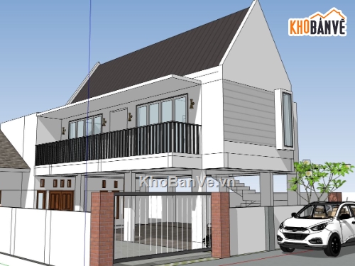 nhà phố sketchup,Model sketchup nhà phố,sketchup nhà phố 2 tầng