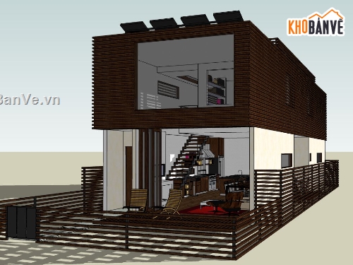 nhà 2 tầng hiện đại file su,Model sketchup nhà hiện đại,sketchup nhà phố 2 tầng,Model sketchup nhà phố