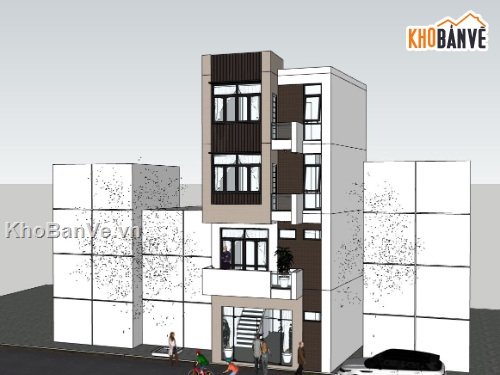 nhà phố 4 tầng dựng sketchup,model su nhà phố 4 tầng,phối cảnh su nhà phố 4 tầng