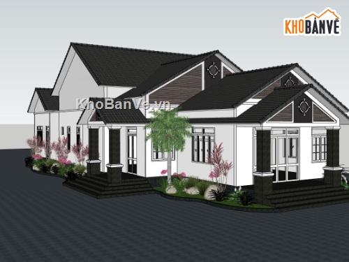 sketchup biệt thự 1 tầng,biệt thự sketchup,phối cảnh biệt thự 1 tầng,mẫu sketchup biệt thự 1 tầng