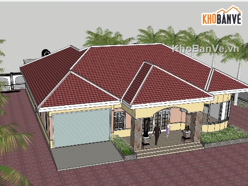 sketchup dựng biệt thự 1 tầng,file 3d su biệt thự 1 tầng,model sketchup biệt thự 1 tầng