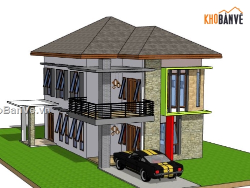 Biệt thự 2 tầng,model su biệt thự 2 tầng,mẫu biệt thự 2 tầng sketchup,biệt thự 2 tầng model su,file su biệt thự 2 tầng