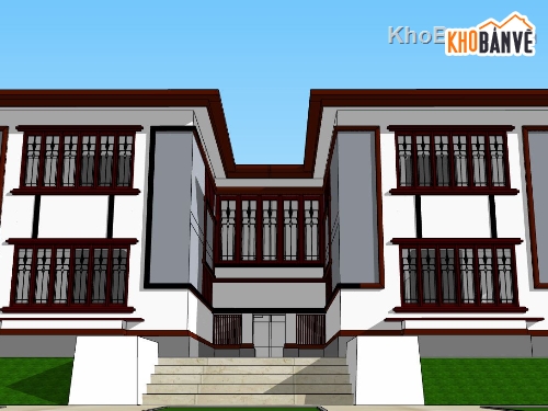 sketchup biệt thự 2 tầng,biệt thự 2 tầng đẹp,mẫu biệt thự 2 tầng sketchup,phối cảnh biệt thự 2 tầng