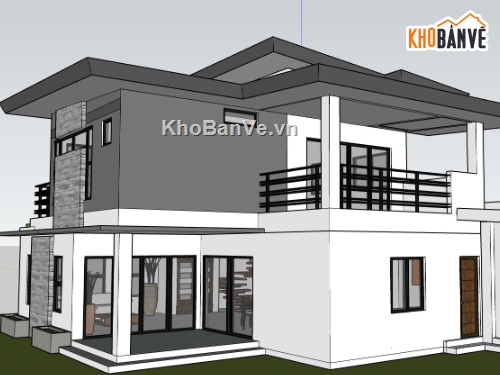 biệt thự 2 tầng,phối cảnh biệt thự 2 tầng,mẫu su biệt thự 2 tầng,sketchup biệt thự 2 tầng