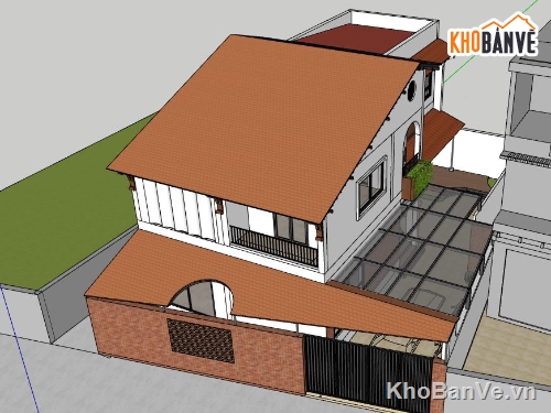 biệt thự sketchup,model sketchup biệt thự 2 tầng,phối cảnh biệt thự 2 tầng,thiết kế biệt thự 2 tầng