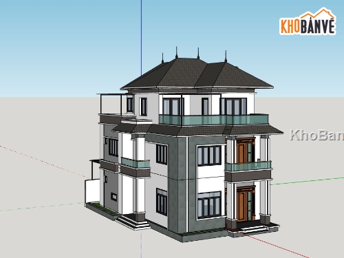 sketchup dựng biệt thự 2 tầng,model su dựng biệt thự 2 tầng,phối cảnh 3d su biệt thự 3 tầng